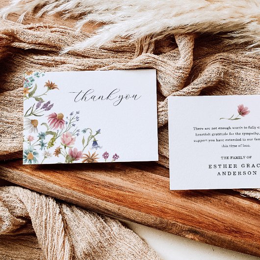 Wildflower Celebration of Life Funeral Thank You サンキューカード