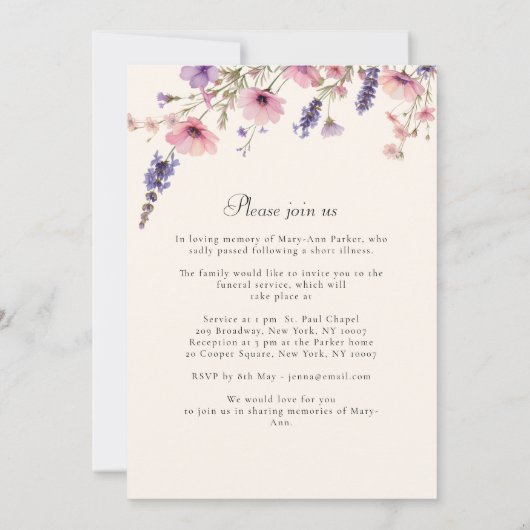 Wildflower "Celebration of Life" Photo Funeral  招待状 (裏面)