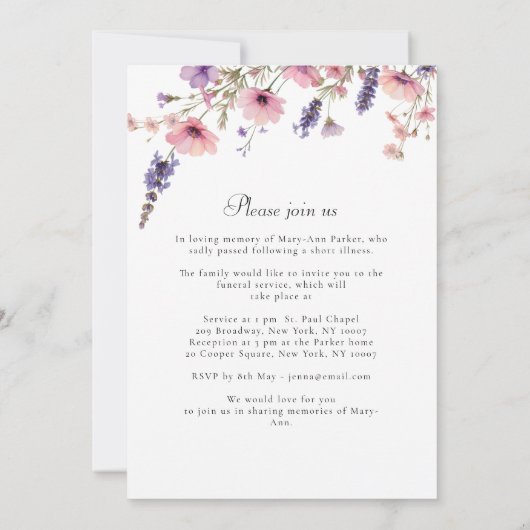 Wildflower "Celebration of Life" Photo Funeral  招待状 (裏面)