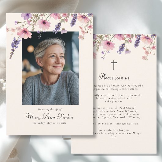 Wildflower "Celebration of Life" Photo Funeral  招待状