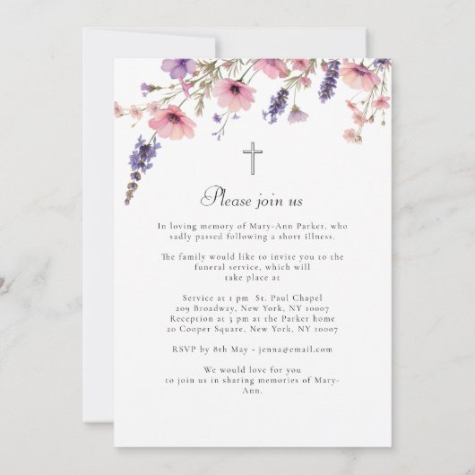 Wildflower "Celebration of Life" Photo Funeral  招待状 (裏面)