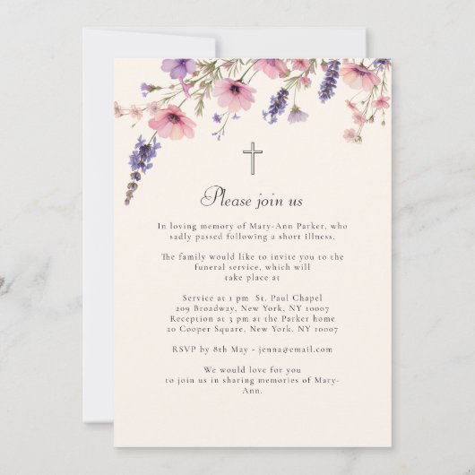 Wildflower "Celebration of Life" Photo Funeral  招待状 (裏面)