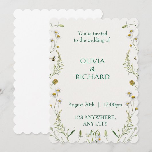 Wildflower classic floral Minimalist Invitations 招待状 (正面/裏面)