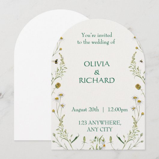 Wildflower classic floral Minimalist Invitations 招待状 (正面/裏面)