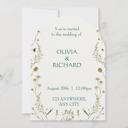 Wildflower classic floral Minimalist Invitations 招待状 (正面)