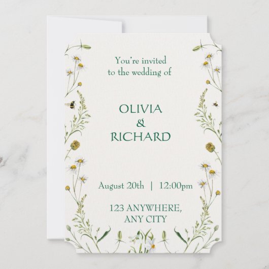 Wildflower classic floral Minimalist Invitations 招待状 (正面)