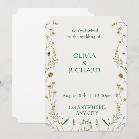 Wildflower classic floral Minimalist Invitations 招待状 (正面/裏面)