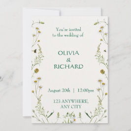  Wildflower classic floral Minimalist Invitations  招待状