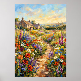 Wildflower Cottage Landscape Poster | インプレッショニスト ポスター