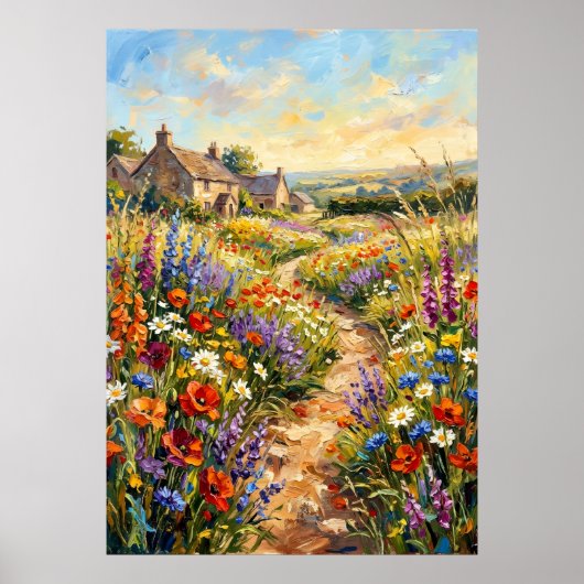 Wildflower Cottage Landscape Poster | インプレッショニスト ポスター (正面)