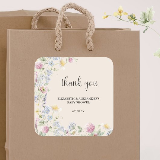Wildflower Couples Baby Shower スクエアシール