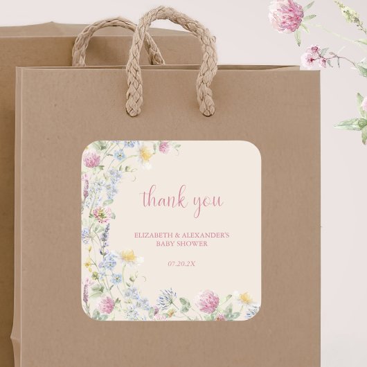 Wildflower Couples Baby Shower スクエアシール