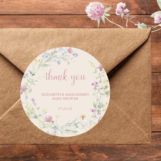 Wildflower Couples Baby Shower Classic Round Stick ラウンドシール