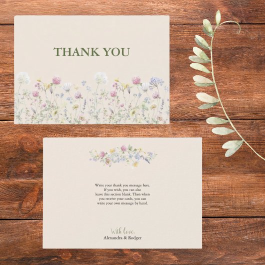 Wildflower Couples Baby Shower Flat Thank You Card サンキューカード