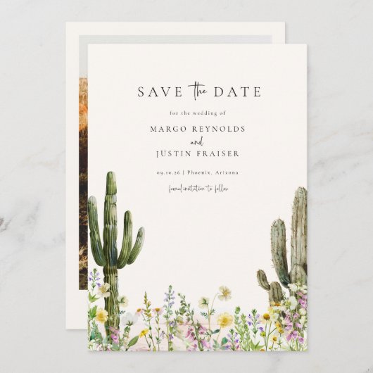 Wildflower Desertの結婚写真Save The Date 招待状 (正面/裏面)