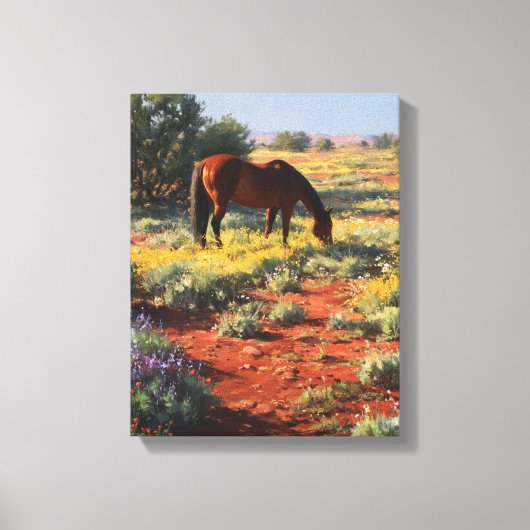 Wildflower Desert Grazing Horse Art キャンバスプリント (正面)