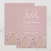 Wildflower Dusty Pink Bridal Shower 招待状 (正面/裏面)