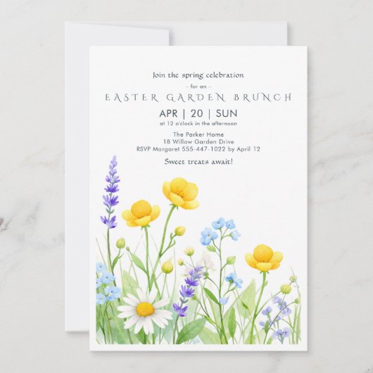Wildflower Easter Garden Brunch Invitation Card 招待状 (正面)