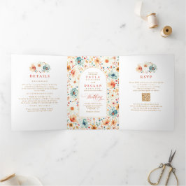 Wildflower Elegant Boho 秋の結婚式フォト 三つ折り招待状