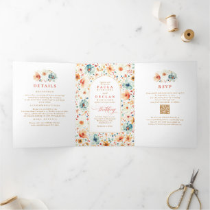 Wildflower Elegant Boho 秋の結婚式フォト 三つ折り招待状