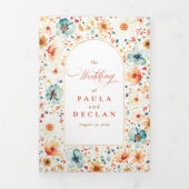 Wildflower Elegant Boho Fall Wedding Photo 三つ折り招待状 (カバー)