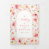 Wildflower Elegant Boho Garden Wedding Photo 三つ折り招待状 (カバー)