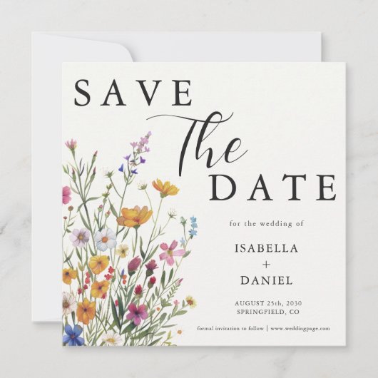 Wildflower Elegant Boho Wedding Save The Date セーブザデート (正面)