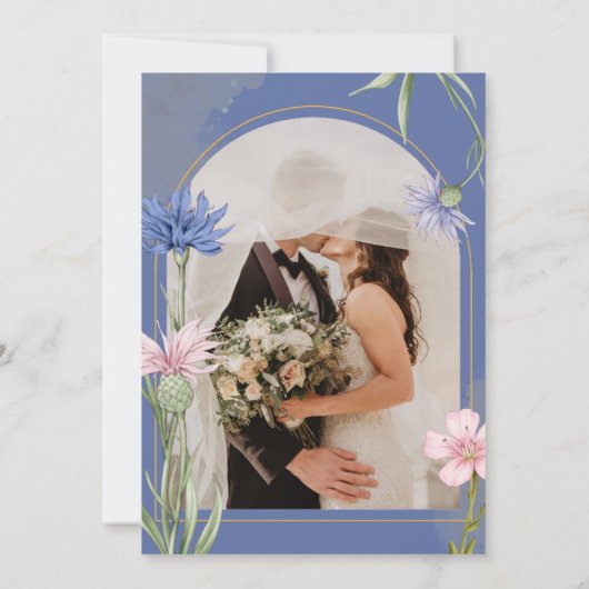 Wildflower Elegant Dusty Blue Wedding 招待状 (裏面)