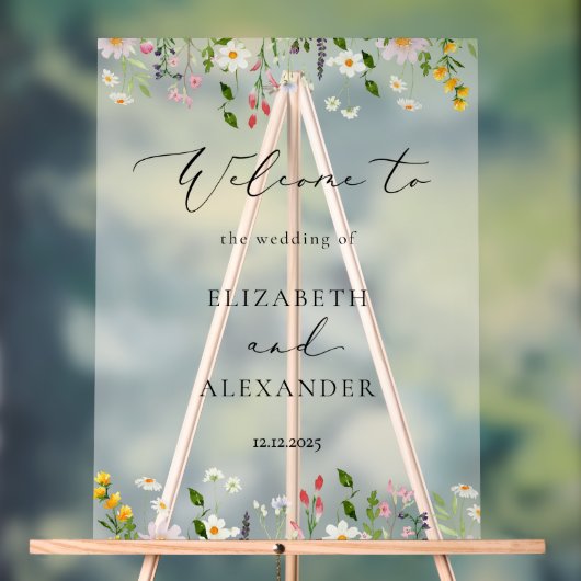  Wildflower Elegant Frosted Wedding Welcome  アクリルサイン (ニュートラル)