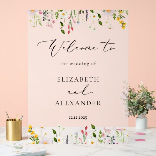  Wildflower Elegant Frosted Wedding Welcome  アクリルサイン (ウェディング)