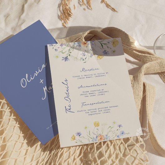 Wildflower Elegant Handwritten Wedding Details  エンクロージャーカード