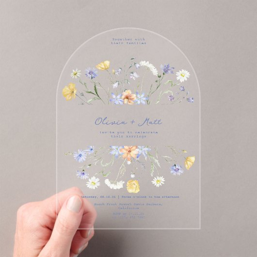 Wildflower Elegant Handwritten Wedding Wedding  アクリル招待状 (インサイチュ (ポータブル))