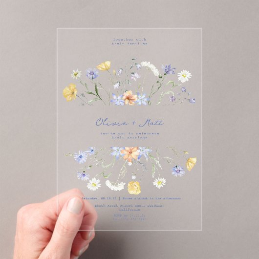 Wildflower Elegant Handwritten Wedding Wedding  アクリル招待状 (インサイチュ (ポータブル))