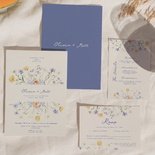 Wildflower Elegant Handwritten Wedding Wedding  招待状