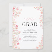 Wildflower Elegant Photo Collage Bow Graduation 案内状 (正面)