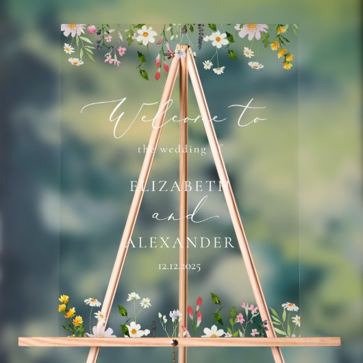 Wildflower Elegant Simple Wedding Welcome アクリルサイン (ニュートラル)
