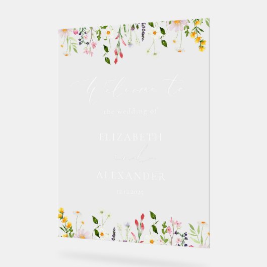  Wildflower Elegant Simple Wedding Welcome  アクリルサイン (傾斜)