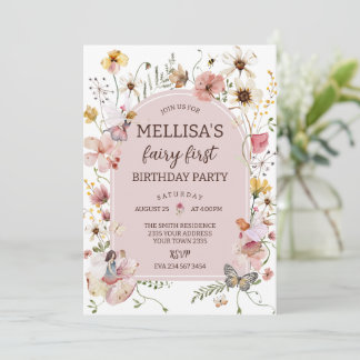 Wildflower Fairy 1st Birthday Princess Party 招待状