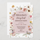 Wildflower Fairy 1st Birthday Princess Party 招待状 (正面/裏面)