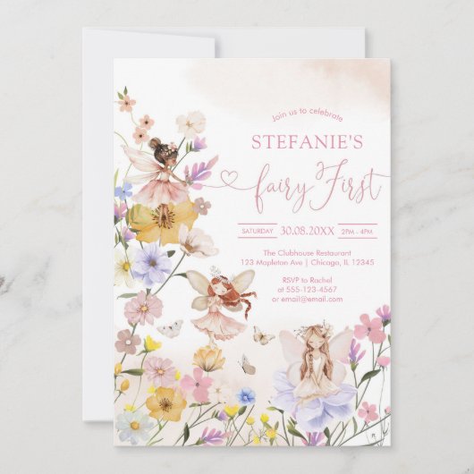 Wildflower Fairy First 1st Birthday Invitation 招待状 (正面)