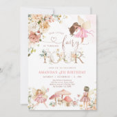 Wildflower Fairy Four Girl 4th Birthday Invitation 招待状 (正面)