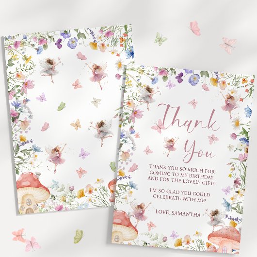 Wildflower Fairy Garden 1st Birthday  サンキューカード