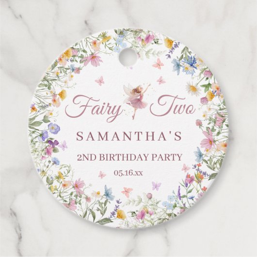 Wildflower Fairy Garden 2歳の誕生日パーティーラウンド フェイバータグ (正面)