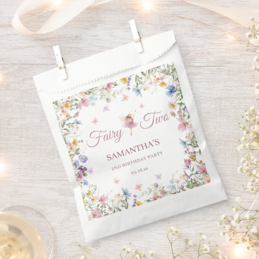 Wildflower Fairy Garden 2歳の誕生日パーティー フェイバーバッグ (クリップ留めされた状態)