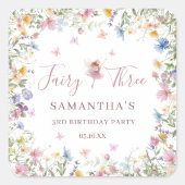 Wildflower Fairy Garden 3歳の誕生日パーティー スクエアシール (正面)