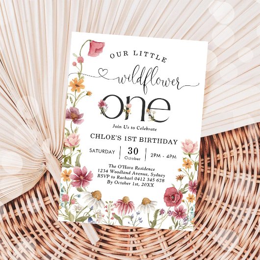 Wildflower Fairy One Girl 1st Birthday Invitation 招待状