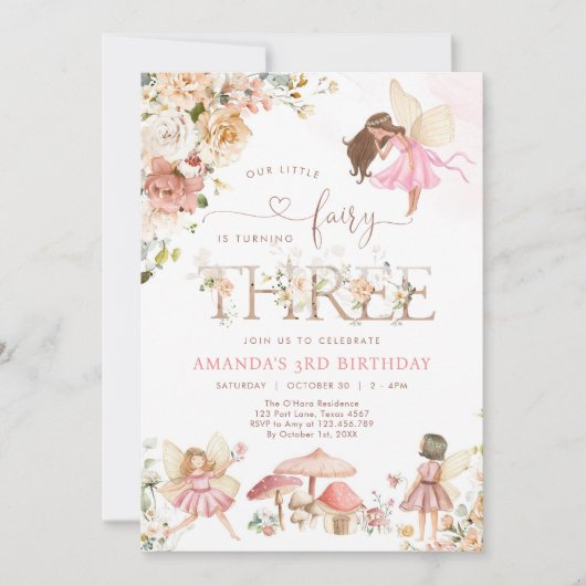 Wildflower Fairy Three Girl 3rd Birthday  招待状 (正面)