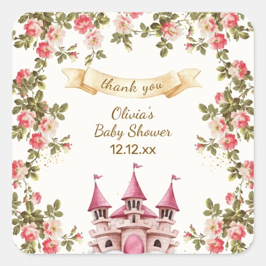 Wildflower Fairytale Castle Baby Shower Thank You スクエアシール (正面)