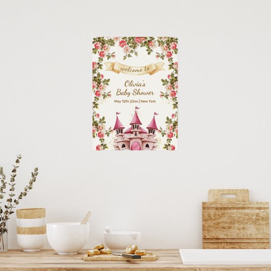 Wildflower Fairytale Castle Baby Shower Welcome ポスター (キッチン)