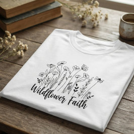 Wildflower Faith ボタニカル ラインアート Tシャツ